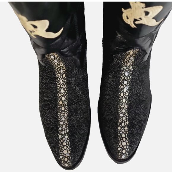 Stingray Cowboy Boots Rogers Black Exotic Western Men’s US 8.5 Pull On Like New - Picture 4 of 11